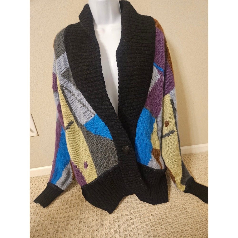 Aziza Cardigan Sweater Womens OS Multi Abstract Good Vintage Wool Blend Lined
